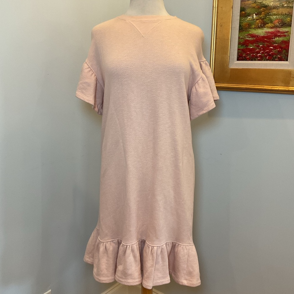 Ulla Johnson Tillie Rose Pink Cotton Ruffle Hem Sweatshirt Dress Size Small‎